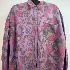 Vintage Purple Floral Button Up Shirt Women’s 24W 100% Cotton